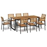 LAPOOH 9-TLG. Garten-Essgruppe Massivholz Akazie und Metall, Esstisch Mit Stühlen Set, Gartenmöbel Sitzgruppe, Balkon Möbel, Gartenlounge Set, Terrassenmöbel, Balkonmöbel Set - 3155405
