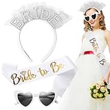 AUNGKWANG 3 Stück JGA Accessoires Frauen, Bride To Be Haarreif, Bride To Be Schärpe, Herz Sonnenbrille, Junggesellenabschied Frauen, Brides To Be Accessoires Braut Bachelorette Party Deko