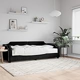 Homgoday Tagesbett mit Matratze Schlafsofa Bettsofa Schlafcouch Lattenrost Schlafbett Bettgestell Loungesofa Gästebett Einzelbett für Wohnzimmer Gästezimmer Schwarz 90x190 cm Stoff