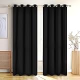 Blumtal Verdunklungsvorhänge 2er Set - Thermovorhang Kälteschutz - Vorhang Blickdicht mit Ösen - Gardinenschals mit Schlaufen - Gardinen 245x140 cm - Vorhangschals 2er Set - Wärmevorhang - Schwarz