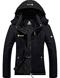GEMYSE Damen Wasserdichte Berg-Skijacke Winddichte Fleece Outdoor-Winterjacke mit Kapuze (Schwarz,L)