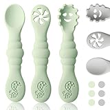 ORAGKE Esslernlöffel Baby BPA-frei, 6er Set Babylöffel Silikon Lernlöffel Weich, Baby Löffel für Beikost, Blw, Zubehör zum Selber Essen, Fütterlöffel für Kleinkinder ab 4 6 Monaten (Grün & Grau)