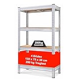 Izzy 1 Regal, Robustes Kellerregal aus Metall, Schwerlastregal, Steckbares Lagerregal, Einfach zu Montieren, Verzinkt, 4 Böden mit den Maßen 150 x 75 x 30 cm, 280 kg Tragkraft