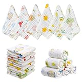 Kaisibum 6er-Pack Musselintücher Baby,Spucktücher Baby Reine Baumwolle,Mulltücher saugfähig atmungsaktiv Wickeltücher für Jungen und Mädchen,Reinigen und Abwischen von Neugeborenen 50x25cm