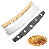 ORAGKE Premium Pizzaschneider 35cm – Pizzamesser Edelstahl mit Holzgriff & Klingenschutz – Scharfes Profi Wiegemesser für Pizza, Brot & Kräuter – Rostfreier Pizza Cutter groß