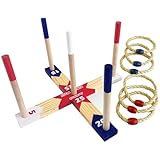 Ringwurfspiel | Quoits Set aus Holz | Outdoor-Spiele | Werfringe werfen | Quoits Spiele Set mit Tragetasche Hoopla (6 Seilquoits Ringe)