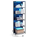 VASAGLE Bücherregal mit 6 Ebenen, Standregal mit Einstellbarer LED-Beleuchtung, Regal mit Stahlrahmen, 30,3 x 60 x 178,6 cm, für Wohnzimmer, Schlafzimmer, Arbeitszimmer, ebenholzschwarz LLS120B57