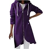 Komiseup Hoodie Damen Lang Kapuzenjacke Sweatjacke Große Größen Einfarbig Zip Hoodie Damen Herbst Winter Leichte Hoody Oberteile Tops Lose Sweatshirt Jacke mit Kapuze