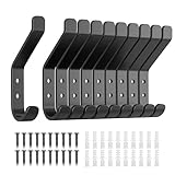 susswiff 10-Stück Garderobenhaken, Kleiderhaken zum Schrauben, Haken für Akustikpaneele, Schlafzimmer, Wohnzimmer, Badezimmer, Wandhaken für Garderobe, Jacken, Hut, Metall, Schwarz 10CM