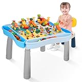 Gleamkid Kindertisch mit Stühle,Spieltisch Kinder Tisch Stuhl Set mit 130 Stück Bausteinen,Speicherplatz,Sand/Wasser/Sinnestisch in einem,Multifunktionaler Aktivitätstisch Lernspielzeugtisch Geschenke