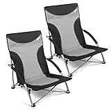 CamperWave Strandstuhl im 2er-Set | bequemer + extra Stabiler Strandstuhl | Extra breite Standfüße für weichen Boden | inkl. Tragetasche | 2er Set Grau