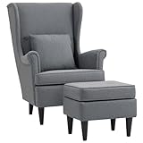 HOMCOM Ohrensessel mit Hocker Sessel mit Leinenoptik, Lendenkissen, Loungesessel Modern Relaxsessel mit Armlehne für Wohnzimmer Grau