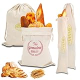 HMIEPRS 4 Stück Brotbeutel Leinen, Brot Aufbewahrung Brotsack und Baguette Tasche mit TPU Innenfutter, Wiederverwendbare Leinenbeutel Kordelzug Brottüten, Frischhalten Brottüte für Brot Obst Gemüse