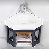 Weißes Badezimmer-Eckwaschbecken-Set mit kratz- und schmutzabweisender Oberfläche, kompaktes Design für kleine Räume, Wandschrank im Lieferumfang enthalten, langlebiges weißes Harzmaterial, ideal für