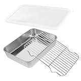 SHINEOFI Edelstahl Backblech mit Abtropfgitter und Deckel Brat Grillzubehör für Ölablauf Vielseitig zum Braten und Backen von Fleisch Gemüse Kuchen Spülmaschinenfest