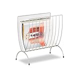 Relaxdays Zeitungsständer Metall, Zeitungshalter stehend, Zeitschriftensammler silber, HxBxT: 35 x 34 x 18 cm, silver
