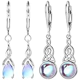 Srup 2 Paare Mondstein Ohrringe, Silber, irischer keltischer Knoten Herz und Zirkonia Creolen Ohrringe, HäNgende Mondstein OhrhäNger Silver
