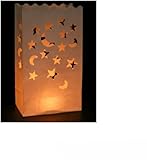 15er Set Weißer Papier-Lichttüten – 26x9x15 cm, dekorativ mit Stern- und Mond-Muster für stimmungsvolle Beleuchtung, ideal für Geburtstagsfeiern, Hochzeiten, Weihnachten und mehr