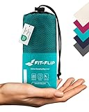 Fit-Flip Hüttenschlafsack Baumwolle - ultraleichter Innenschlafsack 325g - dünner Reiseschlafsack - kompakt, klein & seidig weich - Schlafsack Inlett mit Kissenfach - Farbe: Türkis