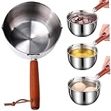 Kleiner Kochtopf, 500 ml, Edelstahl, Mini-Topf, Butterwärmer, Mini-Pfanne mit Holzgriff und Seil zum Aufhängen, Kochtopf mit Ausgießer zum Kochen von heißem Öl, Soßen, Butterschmelzen, kleine Töpfe zu