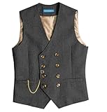 Solovedress Mens Vintage Wolle Anzugweste Regular Fit Weste Anzug Weste für Hochzeit Groomsmen(Grey,L)
