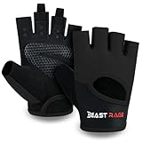 BEAST RAGE Fitness-Handschuhe, atmungsaktiv, für Männer und Frauen, Gewichtheben, Bodybuilding, Fitnessstudio, Training, rutschfest, Crossfit, Krafttraining, Radfahren (SCHWARZ, L)
