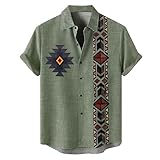 YOSUWOAI Hemden Herren Retro Stammes Gedruckt Shirt Lässig Button Down Kurze Ärmel Hawaii Hemden Sommer Strand Bluse Top Kurzarm T Shirt Leinen Bequem Hawaiihemd Leichte Sommerhemd