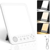 LUCKYKODOR Tageslichtlampe 10,000 Lux lichttherapielampe mit 13 Weißes Rauschen, 3 Farbtemperaturen, 5 Helligkeitsstufen und 6 Timer, Simulation von Tageslicht, Touch-Control, Memory-Funktion, UV-Frei