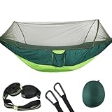 MNEVZX Hängematte Outdoor Pop-up-Camping-Hängematte mit 12-Ring-Moskitonetz, tragbarer 114 x 55 Zoll großer doppelter Nylon-Hängemattenstuhl(Light Green and gree)