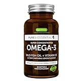 Omega 3 mit Vitamin D3, 80% Hochkonzentrierte DHA+EPA Omega 3 Kapseln, reines Fischöl aus Wildfang, ohne Fischgeschmack, 60 Softgelkapseln, 1 pro Tag, von Igennus
