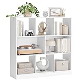VASAGLE Bücherregal, Regal, 8 offene Fächer, horizontal, seitlich oder Links, 30 x 97,5 x 100 cm, für Wohnzimmer, Büro, Weiß LBC52WT