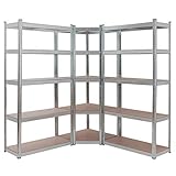 Arebos 3er Set Regalsystem Metall Lagerregal 1x Eckregal & 2X Lagerregale 15 Böden | Eckregal Kombination | bis zu 2625 kg Tragkraft | Stecksystem | Mittelquerstrebe für mehr Stabilität | Silber