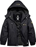 GEMYSE Jungen Wasserdichte Skijacke Winddichte Fleece Outdoor Winterjacke Regenjacke mit Kapuze (Schwarz,140-146)