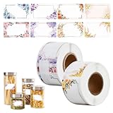 250 Stück Marmeladen Etiketten, 2 Rollen, Klebeetiketten Blumen Selbstklebend, Aufkleber für Marmeladengläser, Einmachetiketten Ablösbar, Geschenk Aufkleber zum Beschriften, für Gläser, Backen, Tüten