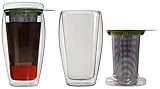 400ml XL doppelwandiger Eistee-/Teebereiter mit Filter und Glasdeckel (4go Thermoglas mit Schwebe-Effekt), ideal für Eistee, fürs Büro, unterwegs oder als Geschenk, von Feelino
