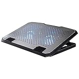 Hama Laptop Kühler für Laptops bis 15,6“ (extraleiser Notebook Kühler, 2 Lüfter, Kühlpad und Laptop Ständer in einem, Cooling Pad mit blauen LEDs, 37 x 27 x 3 cm) schwarz/Silber