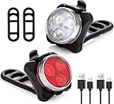 LED Licht Wiederaufladbares 2er Set, Helles Licht, Kompakt und Wasserdicht, Langlebiger Akku, LED Lampe Set für Außenbereich, kann auch als Kinderwagen Licht/Rucksack Licht (2Schwarz)