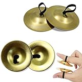 2 Paar Finger Becken Messing, Fingerzimbeln, Finger Becken Musikinstrument Handbecken mit elastischen Band, Bauchtanz Finger Messing Musikinstrument Rhythm Maker für Tänzer Ball Party
