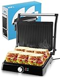MalTec Kontaktgrill - Einstellbare Temperatur 180° aufklappbar. Große Grillfläche und hohe Power-Leistung. Teflonplatten verhindern das Anhaften und Fettauffangschale