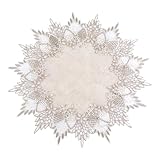 URROMA Runde Deckchen aus Leinen, 40,6 x 40,6 cm, beige Tischdecke mit Spitzenbesatz, Couchtischauflage, Tischdekoration, Tischdecke für Esszimmer, Küche (40 x 40 cm)