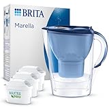 BRITA Wasserfilter Kanne Marella blau (2,4l) inkl. 3x MAXTRA PRO All-in-1 Wasserfilterkartusche – Filter zur Reduzierung von Kalk, Chlor, Blei, Kupfer und geschmacksstörende Stoffe im Wasser