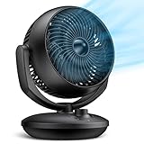 Ventilator, 22dB Tischventilator Leise, Fan mit 3 Geschwindigkeiten und 90° Verstellbare Neigung für 15m² Räume, Leistungsstarker 3D Turbo Luftumwälzung für Büro, Schlafzimmer, Wohnzimmer, Schwarz