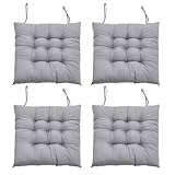 DKIEI 4er Set Stuhlkissen mit Bändern, Bequemes Sitzkissen 40x40 cm Stuhlauflage für Bürostuhl, Gartenstuhl, Balkonstuhl, Sitzpolster Indoor & Outdoor für Esszimmer, Wohnzimmer, Studierzimmer Grau