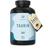 Taurin Kapseln - 2000mg Taurine Tagesdosis hochdosiert - 360 Kapseln: Big Pack - 6 Monatsvorrat - Pre Workout Booster ohne Koffein - Vegan, ohne künstliche Zusätze - Deutsche Produktion - TRUE NATURE