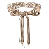 Yolev Flechtgürtel Damen Boho Stil Kleid Taillengürtel Western Quasten Gürtel Seil Geflecht Holzperlen Bund Breiter Geflochtener Mittelalter Gürtel Damen Khaki Mädchen Gürtel für Kleid