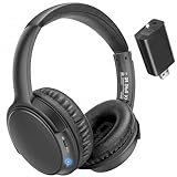 makemate BKM400 Funkkopfhörer für Fernseher, Kabellose TV-Kopfhörer mit USB-Senderset, Keine Audioverzögerung, Plug-and-Play, 50m Reichweite, Klarer Klang, 20 Stunden, Schwarz