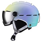 Integrierter Skihelm für Damen und Herren, Snowboardhelm mit Abnehmbarer Visierbrille, Belüftungslöchern, langlebig, warm und atmungsaktiv, Skihelm für Damen und Herren(D Dreamy Purple,M(55-58CM))