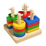 Lernspielzeug Spielzeug Ab 1-6 Jahre, Steckspiel – Motorikspielzeug Mit Geometrische Körper, Shapes Puzzle & Steckwürfel, Formen Und Farben, Stapler Spielzeug, Holzpuzzles, Pädagogisches Games