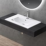 doporro Waschbecken Einbauwaschbecken 71x47x18cm Weiß aus Keramik inkl. Nano-Beschichtung Rechteckig Brüssel911