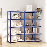 ShGaxin Regale mit 5 Böden 2 STK Wohnzimmer Regal, Keller Regal, Lagerregal, Haushaltsregal, Aufbewahrung Garage, Bücherregal, Standregal, Blau Stahl & Holzwerkstoff